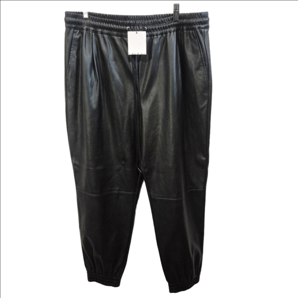 Zara NWT Faux Leather Jogger Black Tapered Leg NWT Size XL